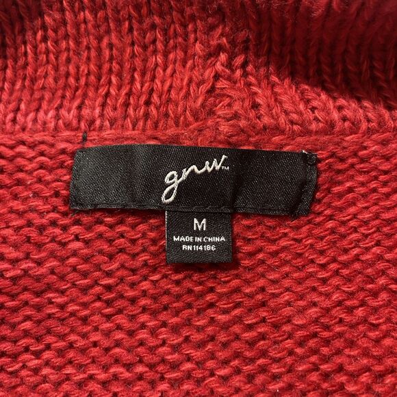 GNU Sweater Cable Knit Cowl Neck Long Sleeve Pockets Acrylic Womens M Red - Picture 3 of 8